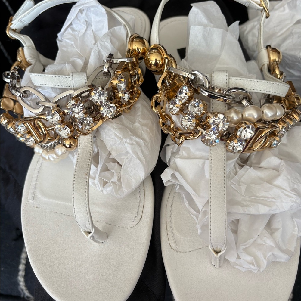 Dolce Gabbana white jeweled sandals